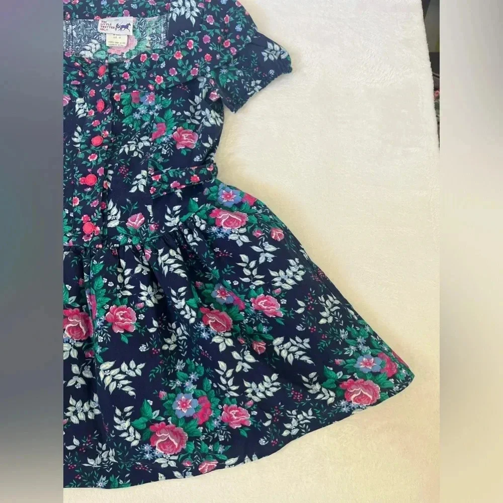 The Little Trotter Inc Sz 14 Girls 80s Boat Neck Floral Crinoline Party Dress